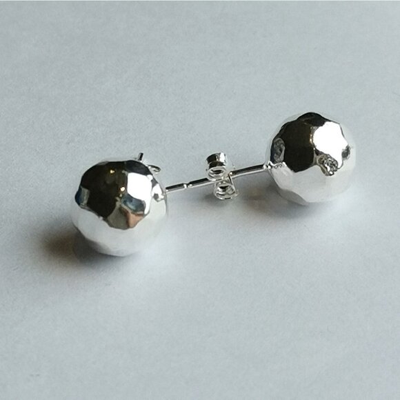 NEW Hammered finish sterling silver ball stud earrings 10mm - Picture 2 of 6